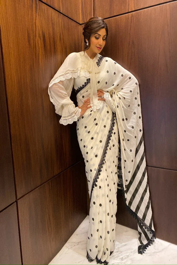 Shilpa Shetty’s Timeless Elegance Styling the Monika Nidhii Polka Dot Saree For Every Occasion