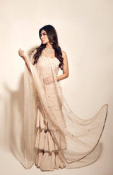 Mouni Roy in Chikankari kurta with tiered Sharara