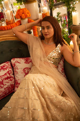 Surveen Chawla in our ivory mirror lehenga with mirror blouse.