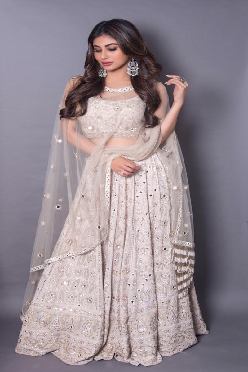 Mouni roy is magnificent in ivory chikankari lehenga set